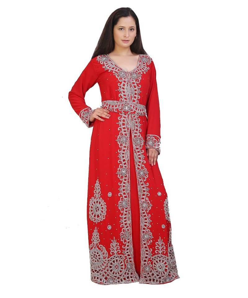 red georgette embroidered zari work islamic-kaftans