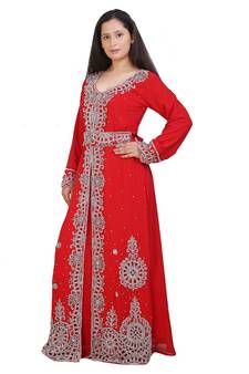 red georgette embroidered zari work islamic-kaftans
