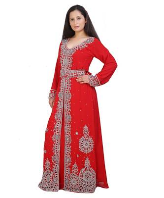 red georgette embroidered zari work islamic-kaftans 1