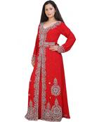 red georgette embroidered zari work islamic-kaftans