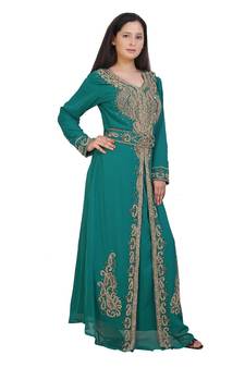 green georgette embroidered zari work islamic-kaftans