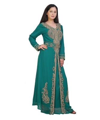 green georgette embroidered zari work islamic-kaftans 1