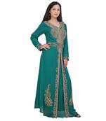 green georgette embroidered zari work islamic-kaftans