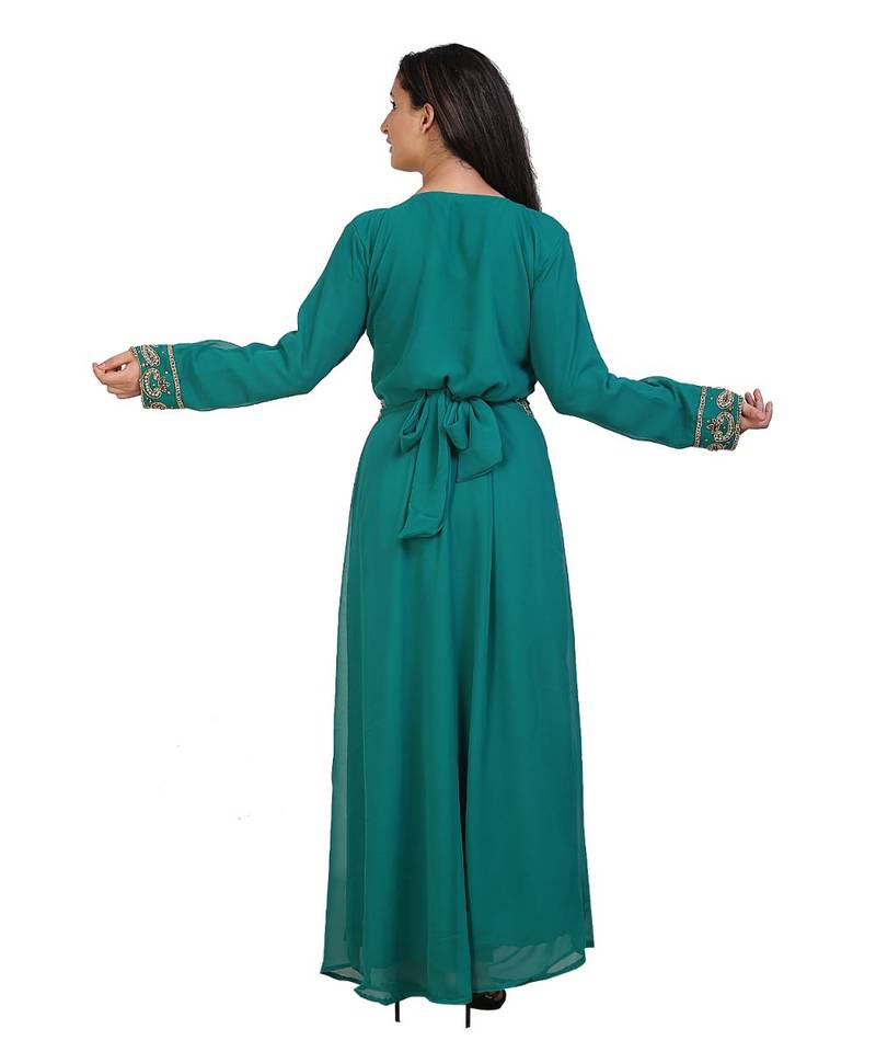 green georgette embroidered zari work islamic-kaftans