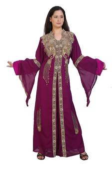 magenta georgette embroidered zari work islamic-kaftans