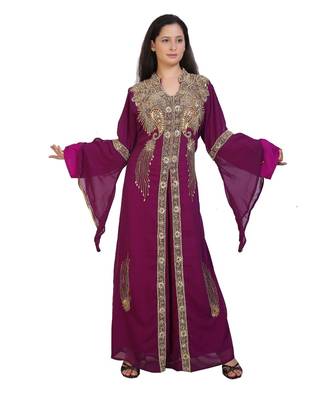magenta georgette embroidered zari work islamic-kaftans 1