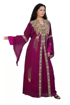 magenta georgette embroidered zari work islamic-kaftans
