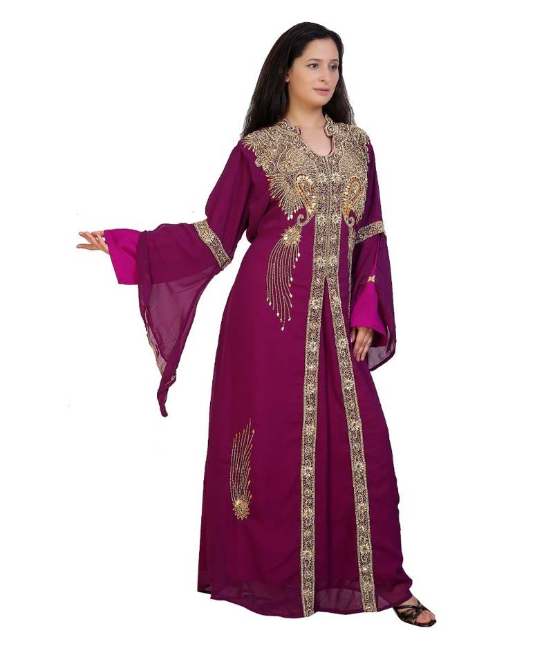 magenta georgette embroidered zari work islamic-kaftans