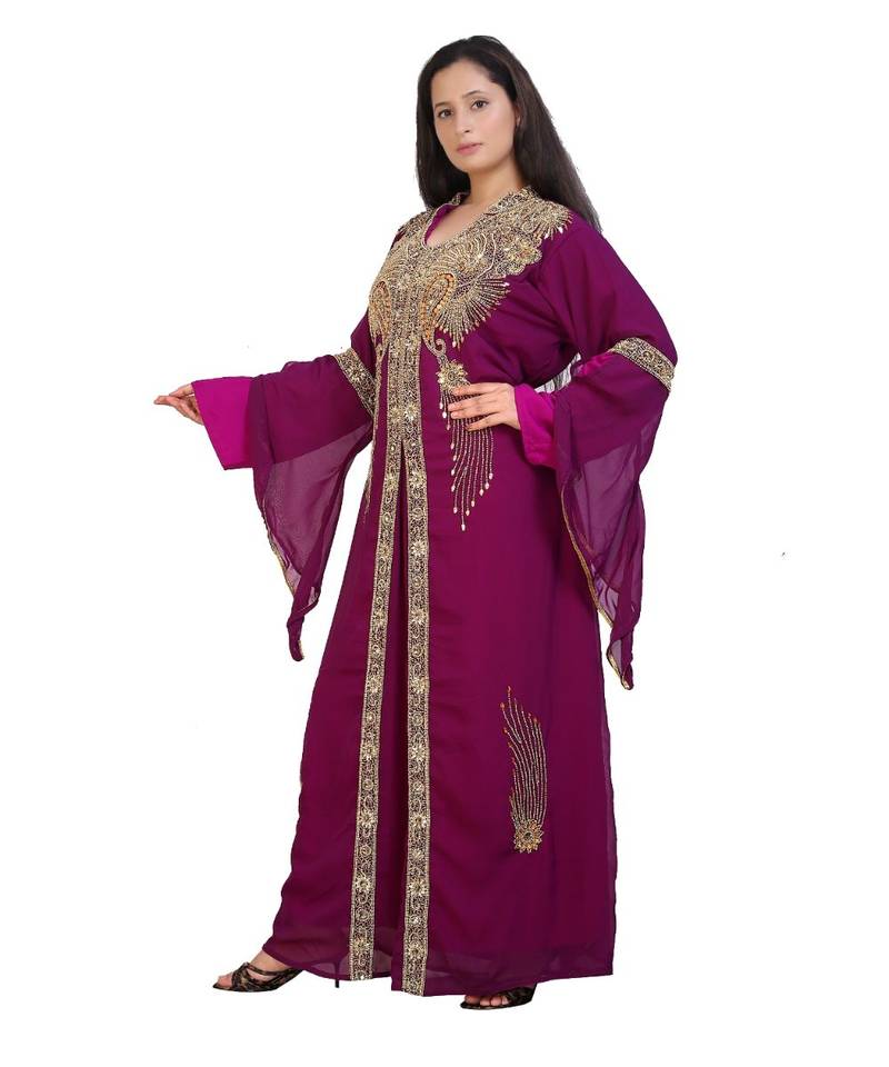 magenta georgette embroidered zari work islamic-kaftans