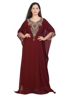 maroon georgette embroidered zari work islamic-kaftans