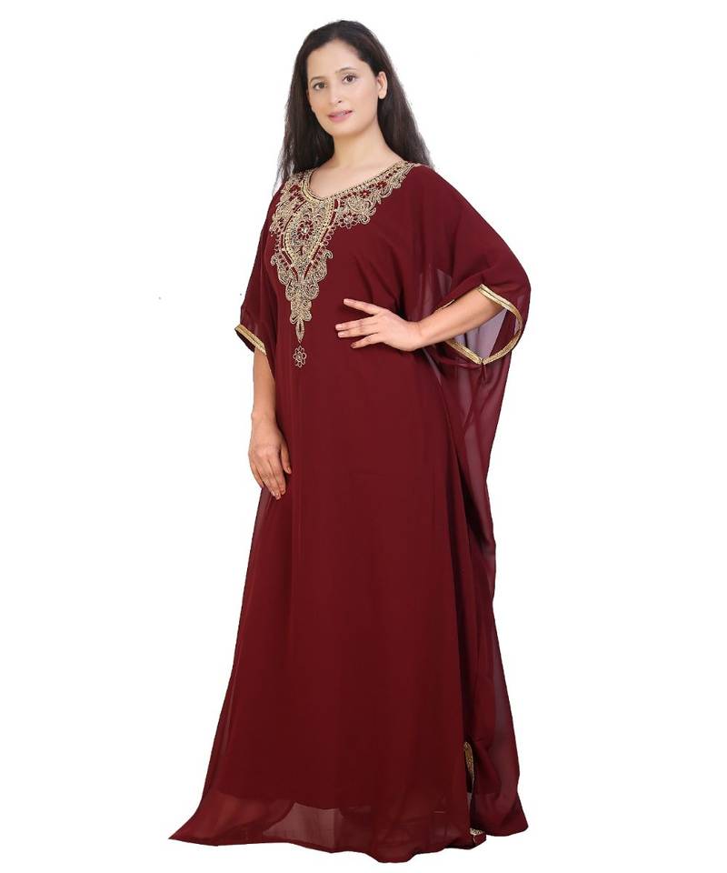 maroon georgette embroidered zari work islamic-kaftans