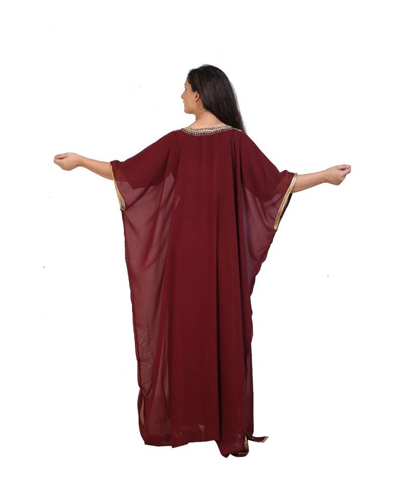 maroon georgette embroidered zari work islamic-kaftans