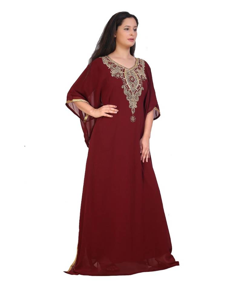 maroon georgette embroidered zari work islamic-kaftans