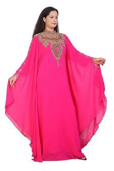 pink georgette embroidered zari work islamic-kaftans