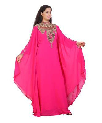 pink georgette embroidered zari work islamic-kaftans 1