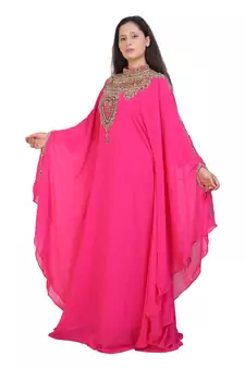 pink georgette embroidered zari work islamic-kaftans