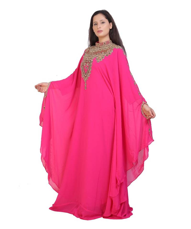 pink georgette embroidered zari work islamic-kaftans