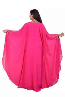 pink georgette embroidered zari work islamic-kaftans