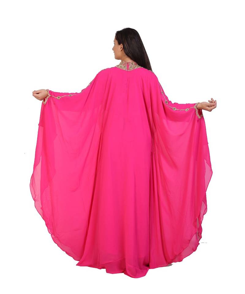 pink georgette embroidered zari work islamic-kaftans