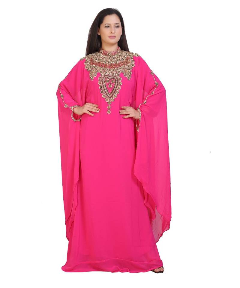 pink georgette embroidered zari work islamic-kaftans