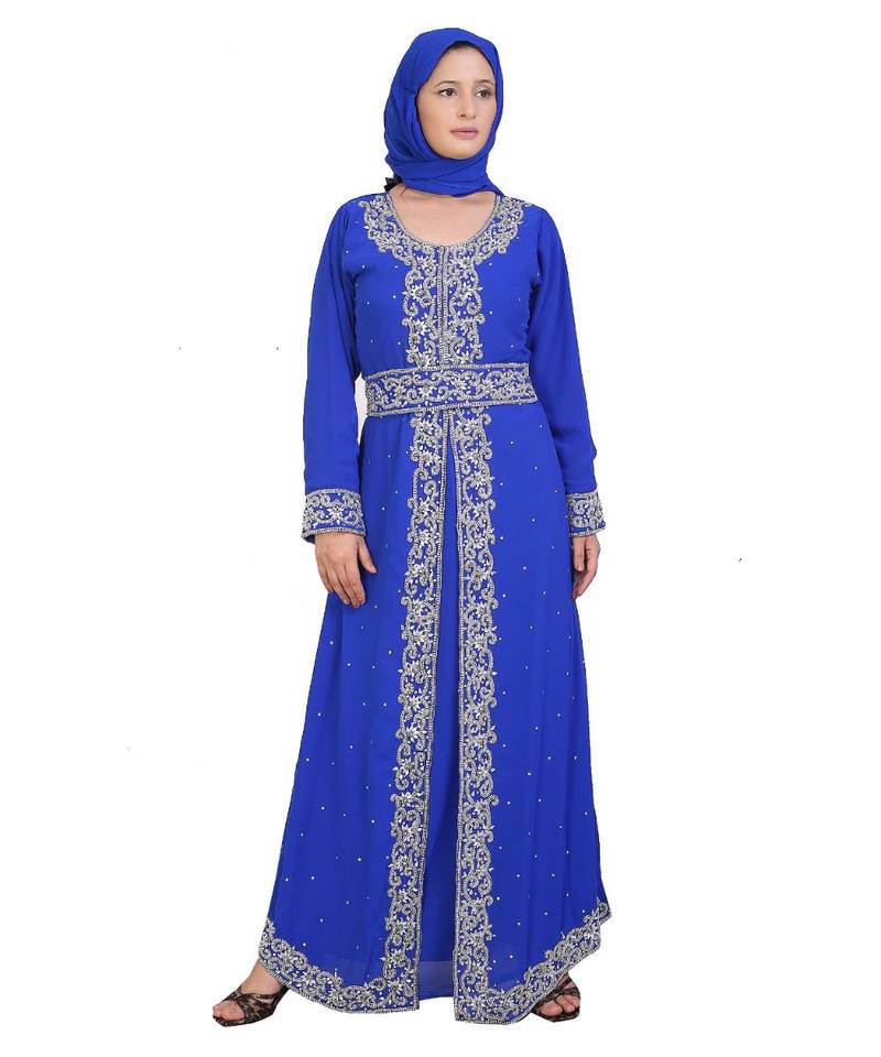 blue georgette embroidered zari work islamic-kaftans
