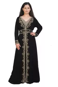 black georgette embroidered zari work islamic-kaftans