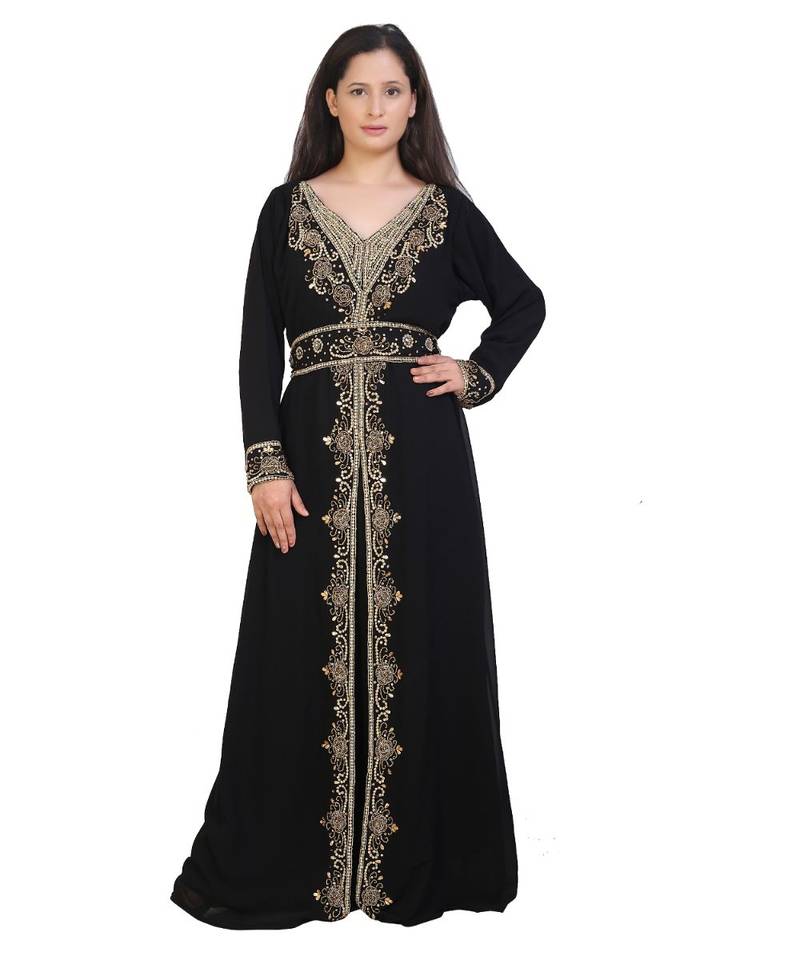 black georgette embroidered zari work islamic-kaftans