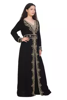 black georgette embroidered zari work islamic-kaftans
