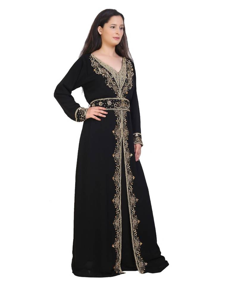 black georgette embroidered zari work islamic-kaftans