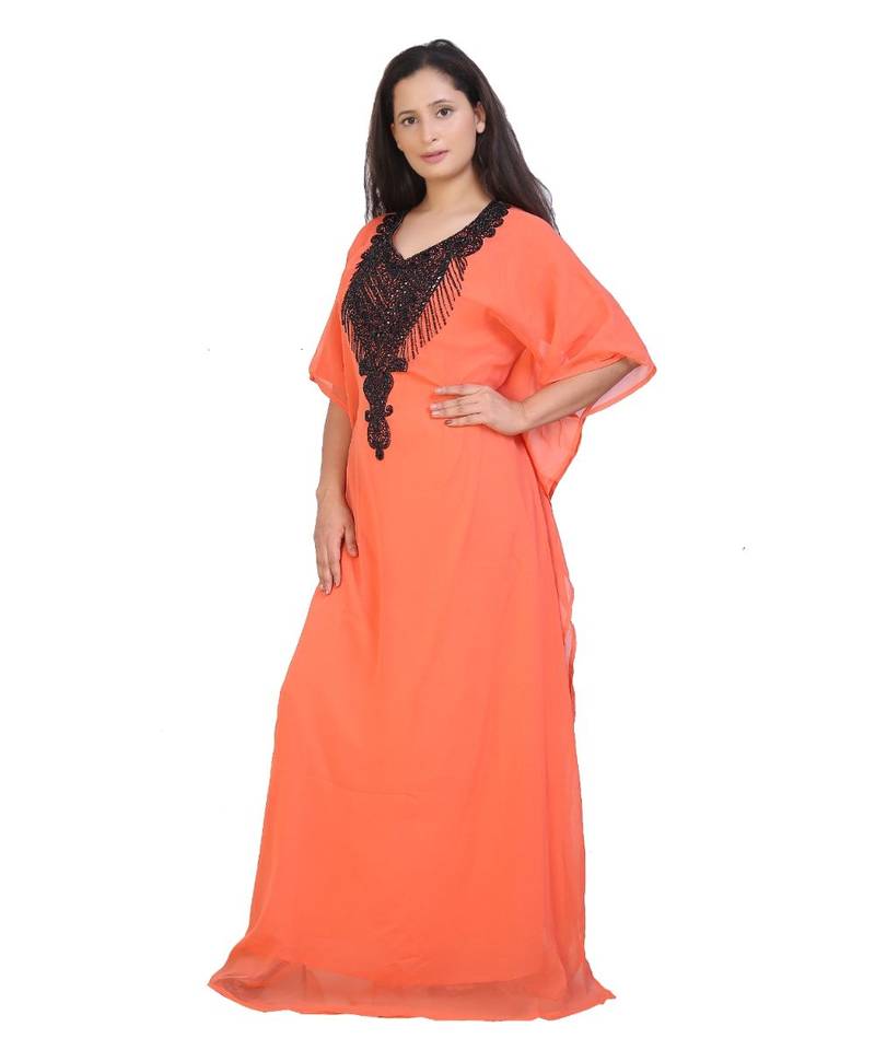 orange georgette embroidered zari work islamic-kaftans