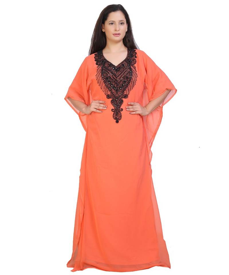 orange georgette embroidered zari work islamic-kaftans