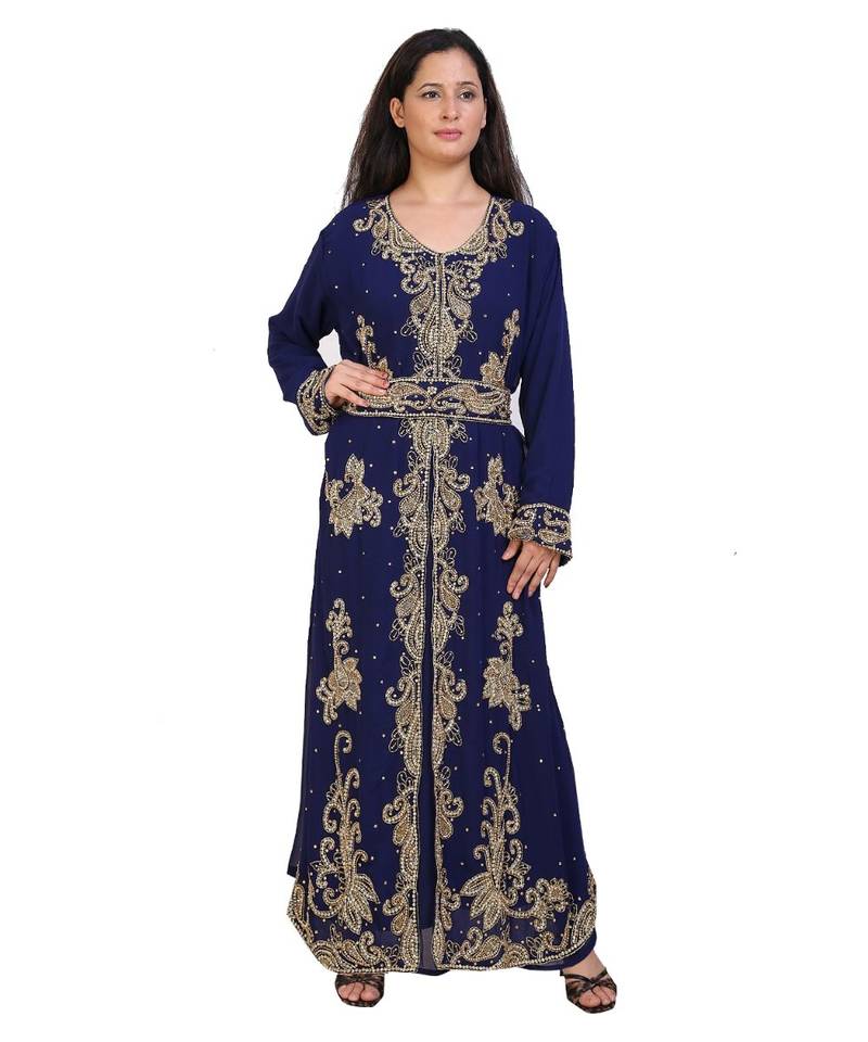 blue georgette embroidered zari work islamic-kaftans