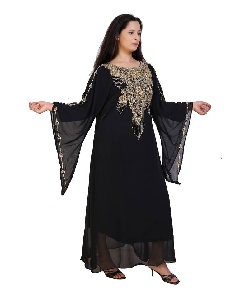 black georgette embroidered zari work islamic-kaftans