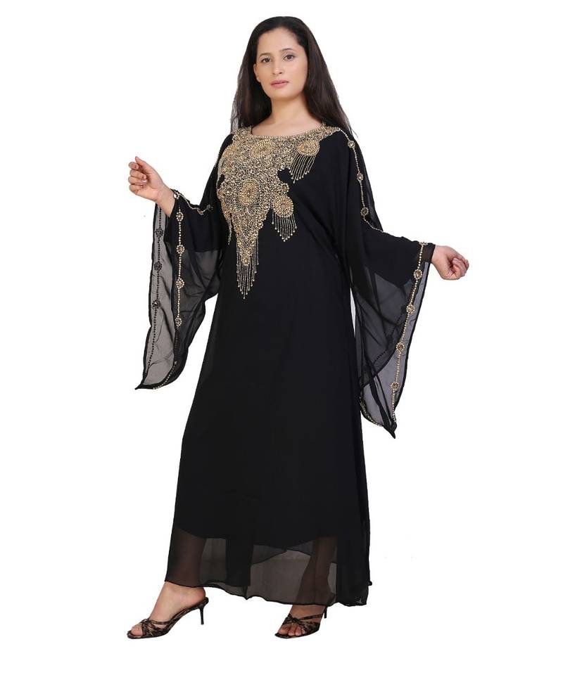 black georgette embroidered zari work islamic-kaftans