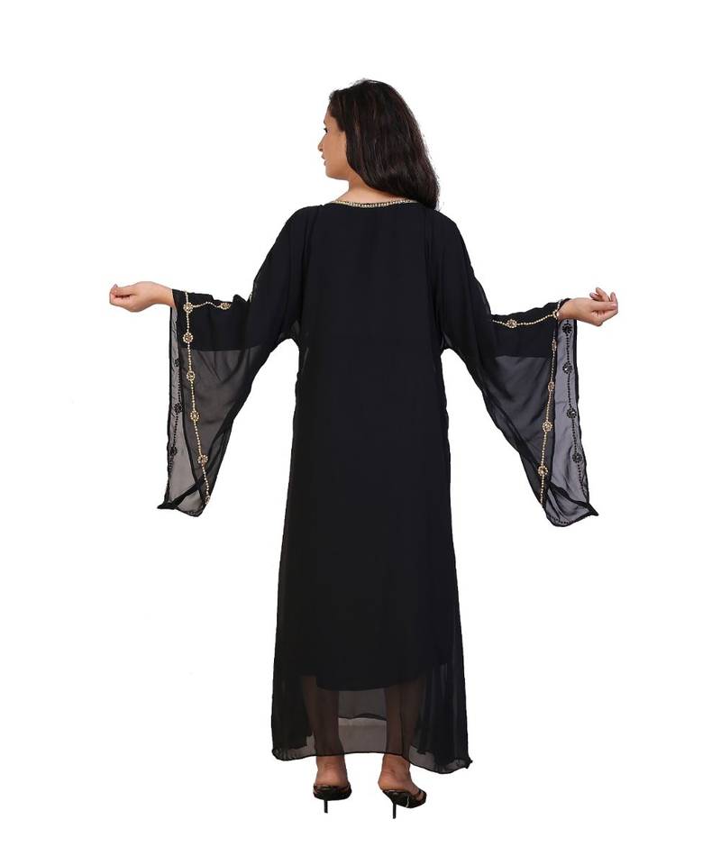 black georgette embroidered zari work islamic-kaftans