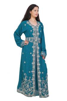 turquoise georgette embroidered zari work islamic-kaftans