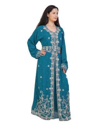 turquoise georgette embroidered zari work islamic-kaftans 1