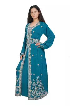 turquoise georgette embroidered zari work islamic-kaftans