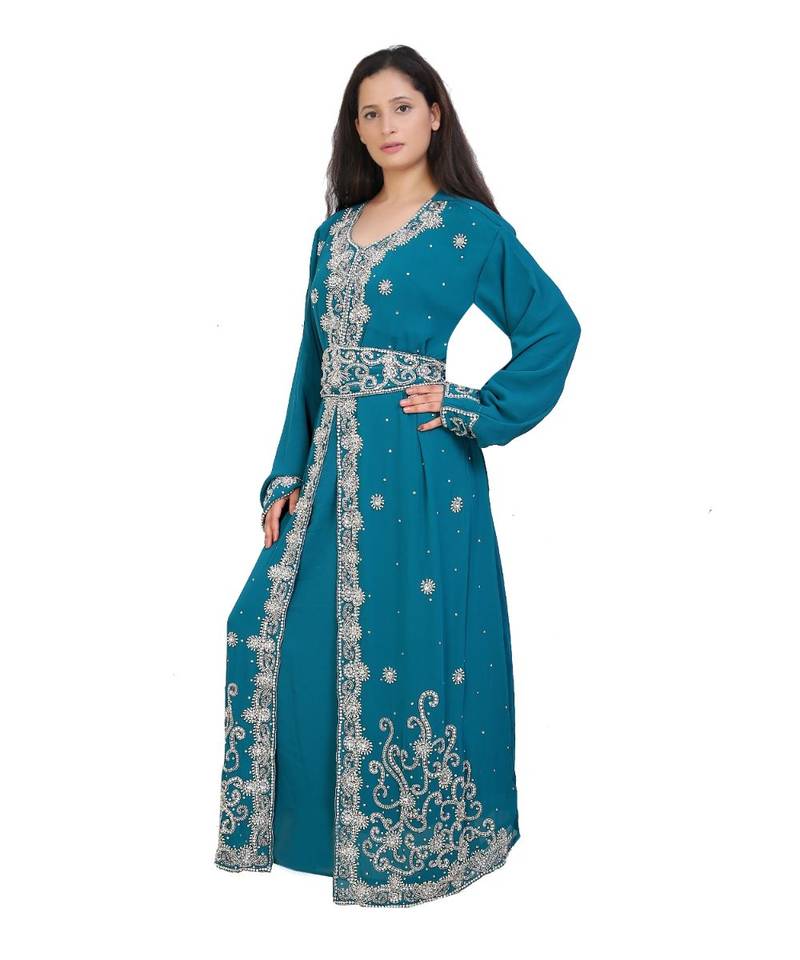turquoise georgette embroidered zari work islamic-kaftans