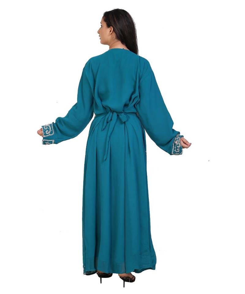 turquoise georgette embroidered zari work islamic-kaftans