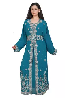 turquoise georgette embroidered zari work islamic-kaftans