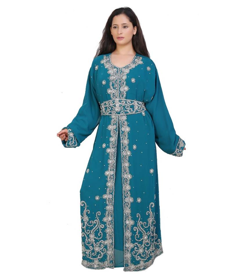 turquoise georgette embroidered zari work islamic-kaftans