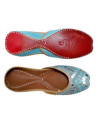 Sky Blue Mirror & Bead Work Party Wear Ethnic.Jutti 5