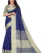 Navy blue woven art silk saree with blouse