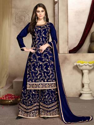 Blue Designer Party Wear Plazo Suit 1