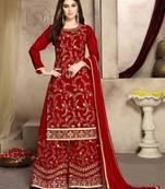 Red Designer Party Wear Plazo Suit