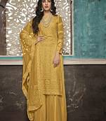Yellow Designer Party Wear Plazo Suit