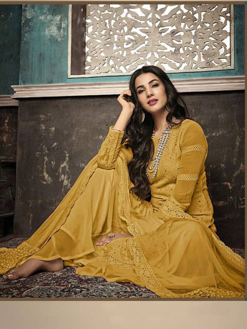 Yellow Designer Party Wear Plazo Suit