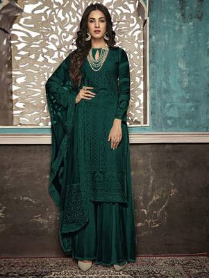 Dark Green Designer Party Wear Plazo Suit 1