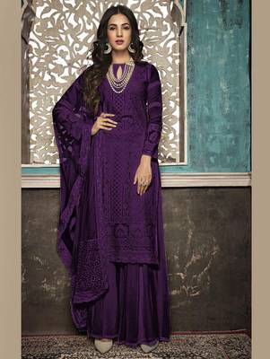 Purple Designer Party Wear Plazo Suit 1